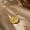 Stainless steel Saint Michael Guardian Angel round pendant with exquisite relief craftsmanship, daily pendant necklace details Picture